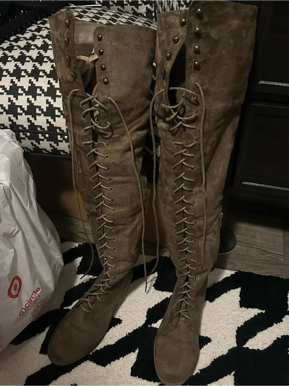 Fashion Nova Olive Lace-Up Over-the-Knee Flat Suede Boots